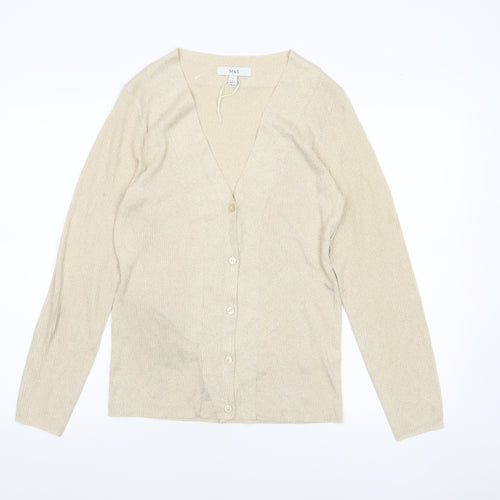 Marks and Spencer Women’s Beige M Cardigan V-Neck Knit Glitter