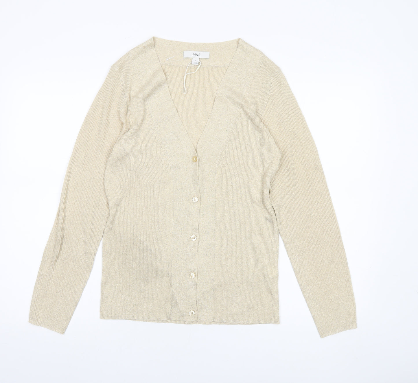 Marks and Spencer Women’s Beige M Cardigan V-Neck Knit Glitter
