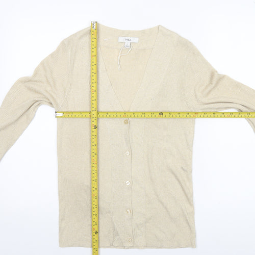 Marks and Spencer Women’s Beige M Cardigan V-Neck Knit Glitter