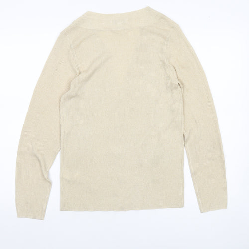 Marks and Spencer Women’s Beige M Cardigan V-Neck Knit Glitter