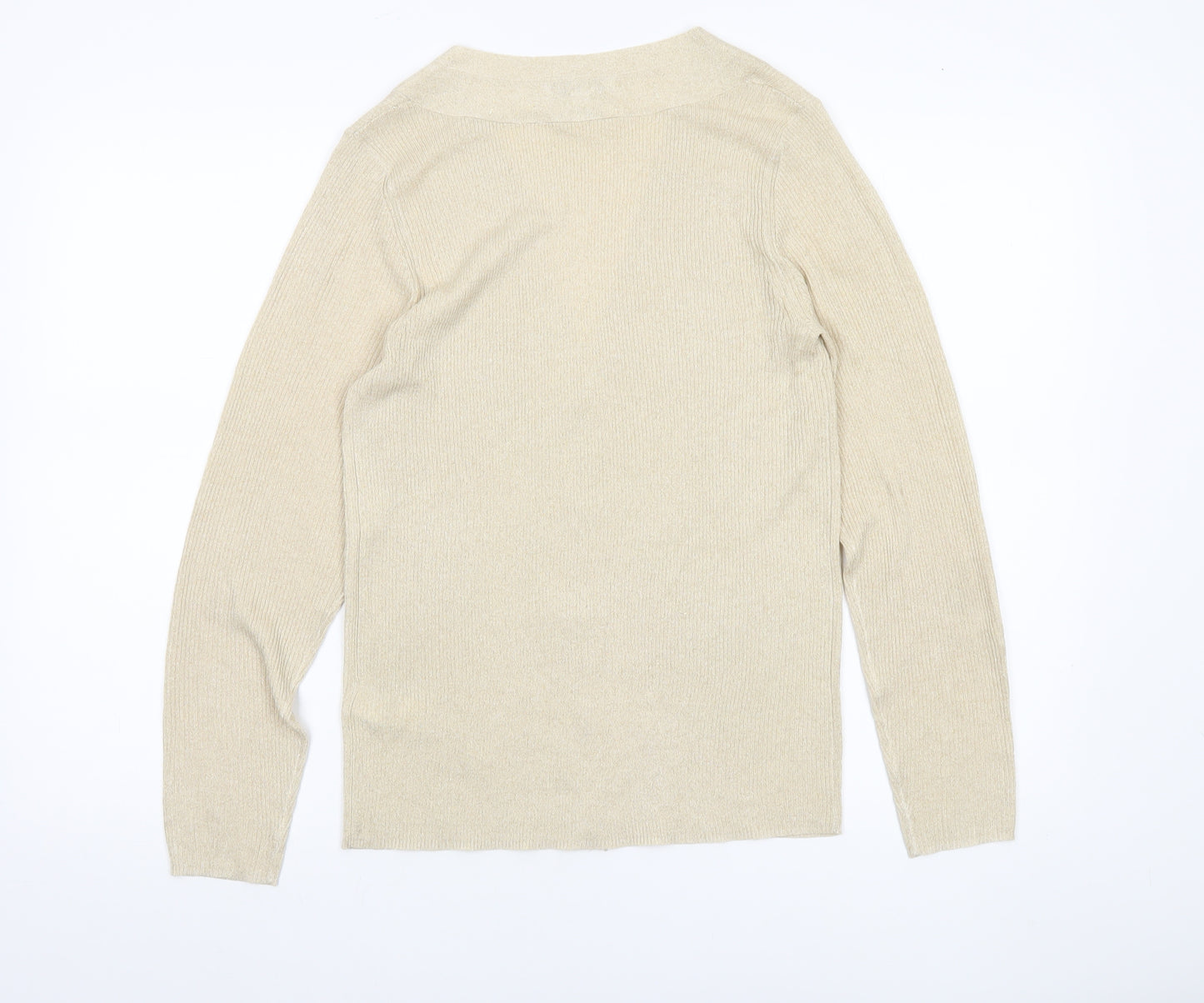 Marks and Spencer Women’s Beige M Cardigan V-Neck Knit Glitter