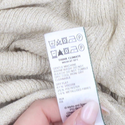 Marks and Spencer Women’s Beige M Cardigan V-Neck Knit Glitter