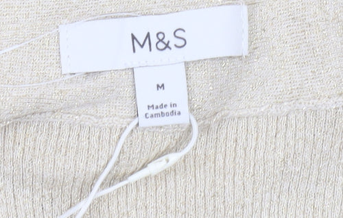 Marks and Spencer Women’s Beige M Cardigan V-Neck Knit Glitter