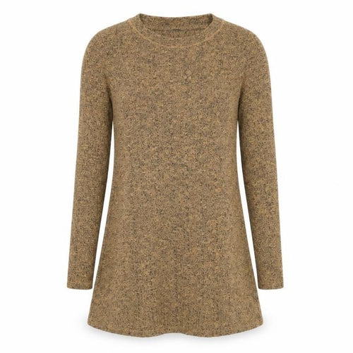 Topshop Women Brown Knit A-Line Dress Size 6 Long Sleeve Crew Neck