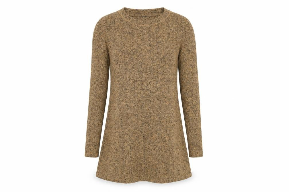 Topshop Women Brown Knit A-Line Dress Size 6 Long Sleeve Crew Neck