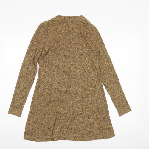 Topshop Women Brown Knit A-Line Dress Size 6 Long Sleeve Crew Neck