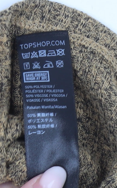 Topshop Women Brown Knit A-Line Dress Size 6 Long Sleeve Crew Neck