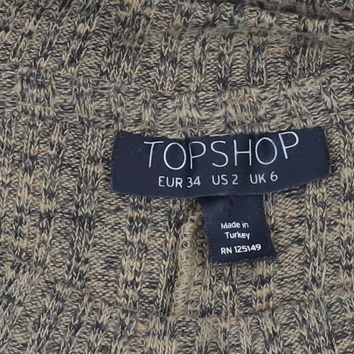 Topshop Women Brown Knit A-Line Dress Size 6 Long Sleeve Crew Neck