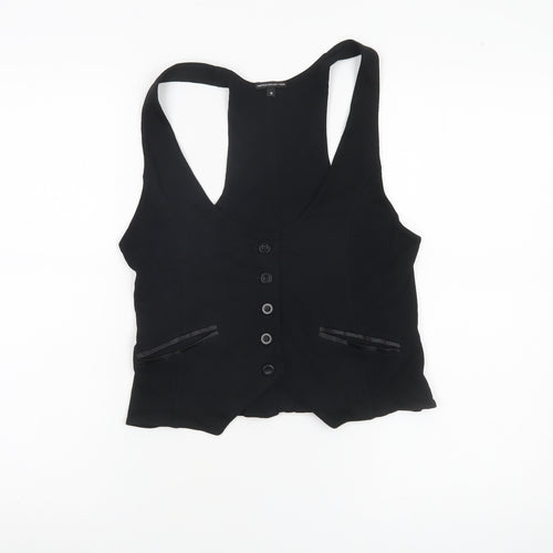 Marks and Spencer Womens Black Size 12 Sleeveless V-Neck Button Blouse