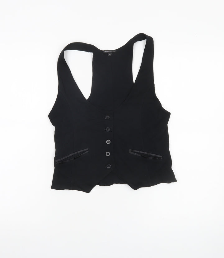 Marks and Spencer Womens Black Size 12 Sleeveless V-Neck Button Blouse
