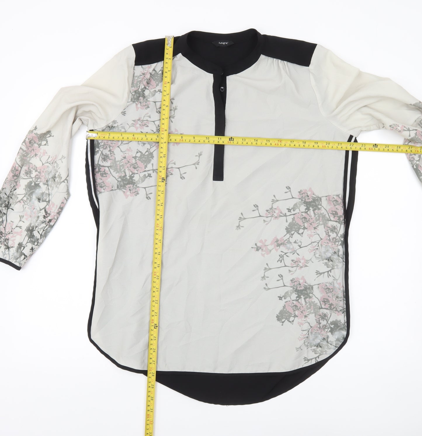 Marks and Spencer Autograph Women's Floral Tunic Blouse Size 14 Black White