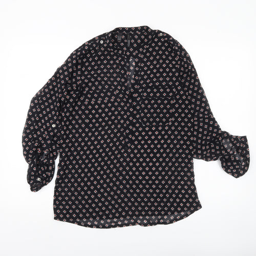 Mango Womens Black XS Tunic Blouse Geometric Print Long Sleeve
