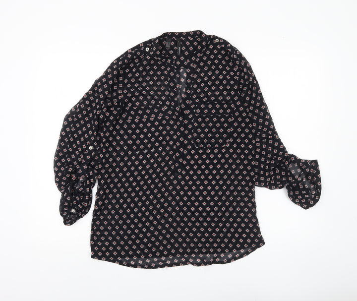 Mango Womens Black XS Tunic Blouse Geometric Print Long Sleeve