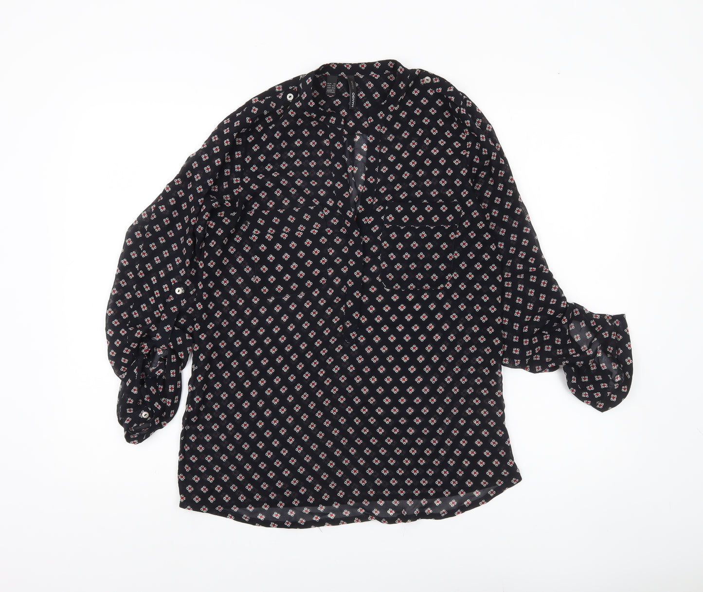 Mango Womens Black XS Tunic Blouse Geometric Print Long Sleeve