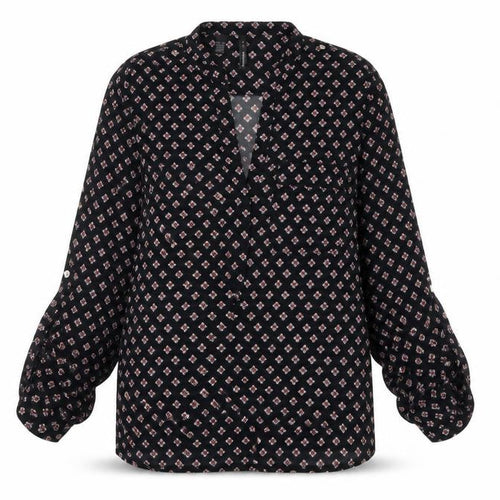 Mango Womens Black XS Tunic Blouse Geometric Print Long Sleeve