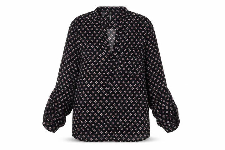Mango Womens Black XS Tunic Blouse Geometric Print Long Sleeve