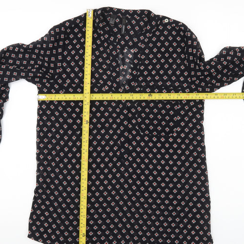 Mango Womens Black XS Tunic Blouse Geometric Print Long Sleeve