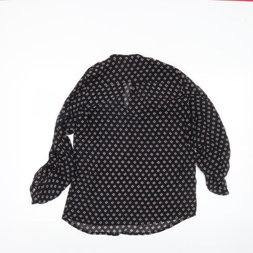Mango Womens Black XS Tunic Blouse Geometric Print Long Sleeve