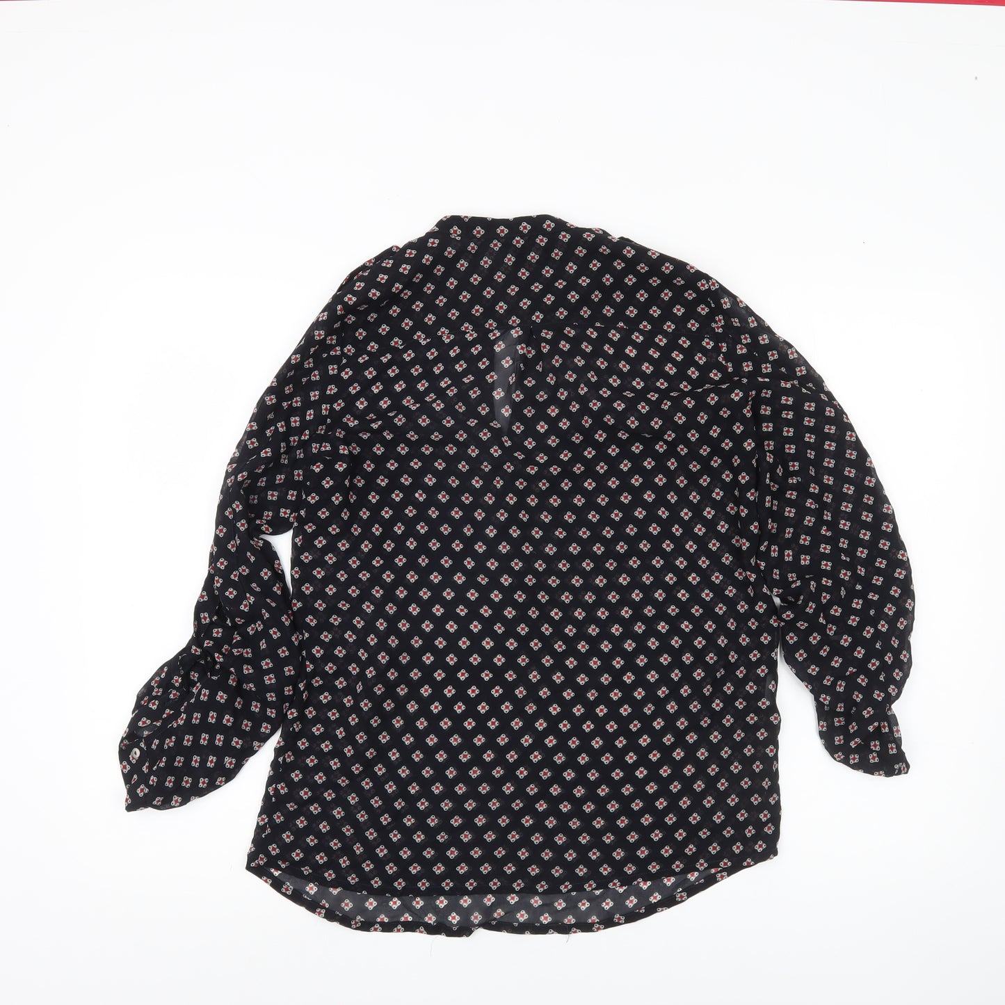 Mango Womens Black XS Tunic Blouse Geometric Print Long Sleeve