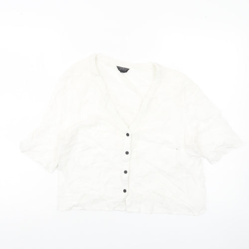 Topshop Women’s White Size 10 Cropped Button-Up V-Neck Shirt