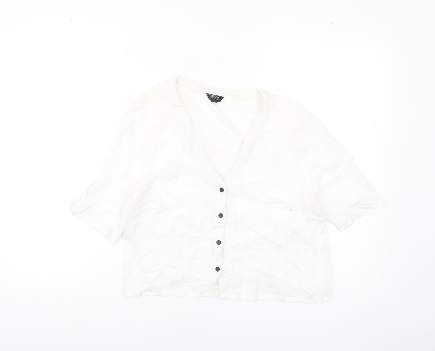 Topshop Women’s White Size 10 Cropped Button-Up V-Neck Shirt