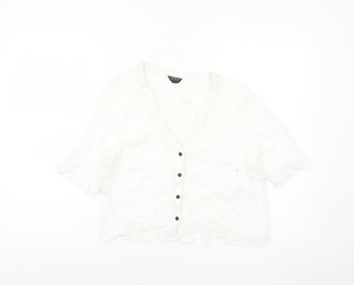 Topshop Women’s White Size 10 Cropped Button-Up V-Neck Shirt