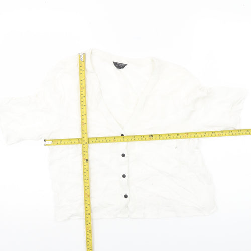 Topshop Women’s White Size 10 Cropped Button-Up V-Neck Shirt
