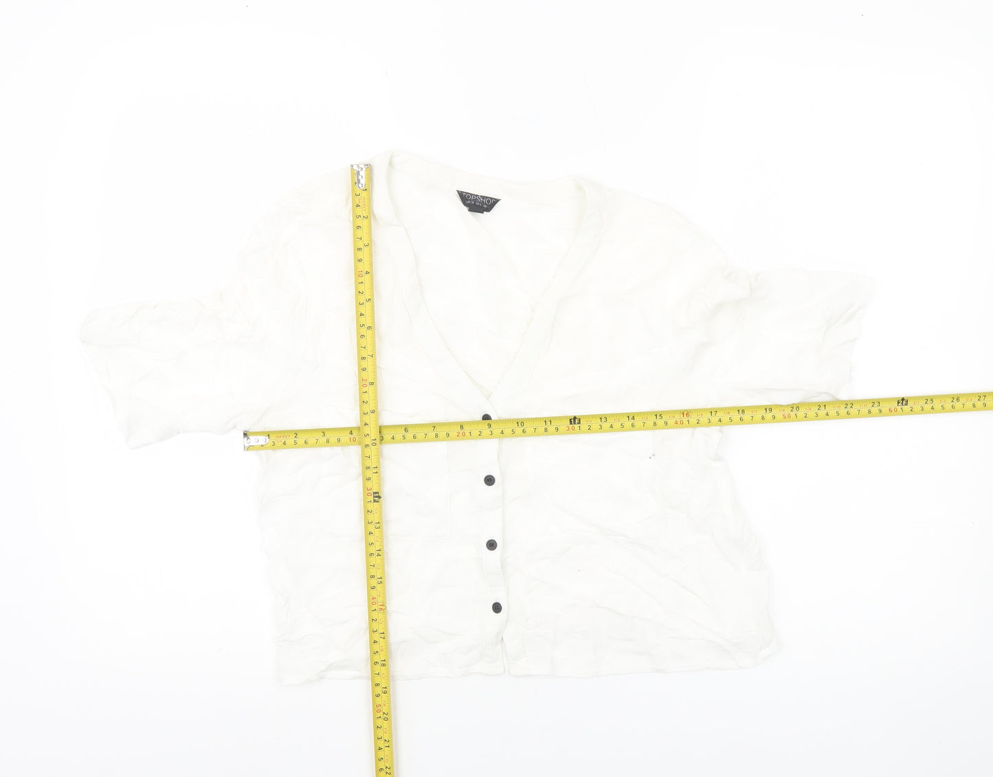 Topshop Women’s White Size 10 Cropped Button-Up V-Neck Shirt
