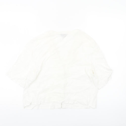 Topshop Women’s White Size 10 Cropped Button-Up V-Neck Shirt