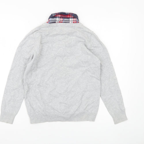 CHAO YI LIN Womens Grey Cardigan Size 12 V-Neck Preppy Logo Knit