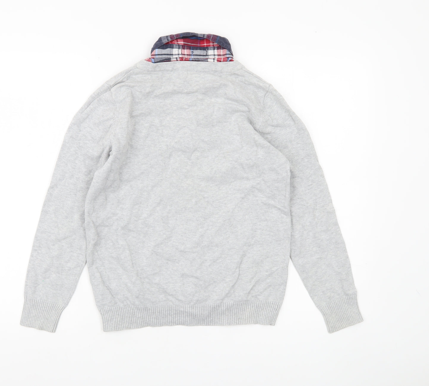 CHAO YI LIN Womens Grey Cardigan Size 12 V-Neck Preppy Logo Knit