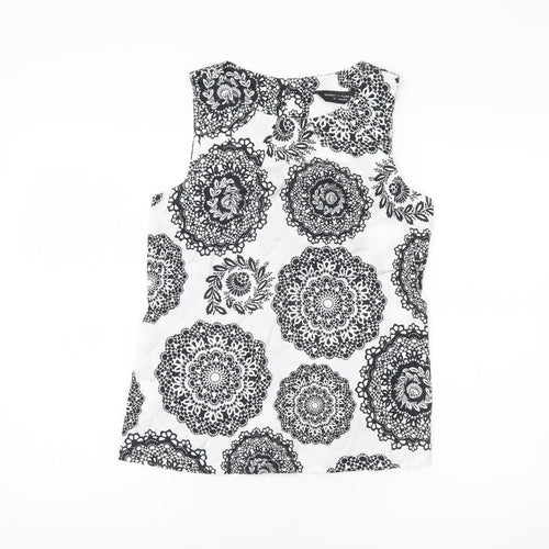 Dorothy Perkins Women’s Black White Floral Cotton Sleeveless Blouse Size 8