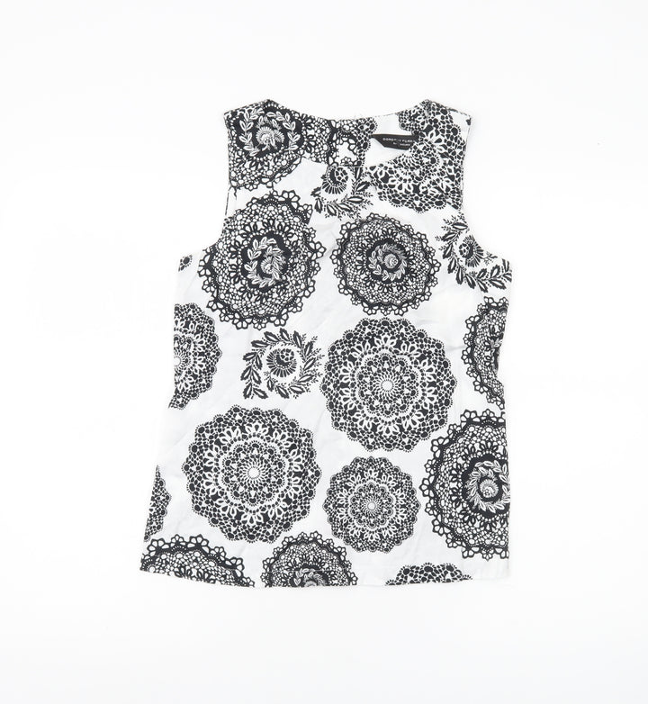 Dorothy Perkins Women’s Black White Floral Cotton Sleeveless Blouse Size 8