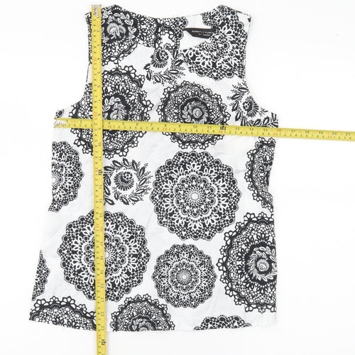 Dorothy Perkins Women’s Black White Floral Cotton Sleeveless Blouse Size 8