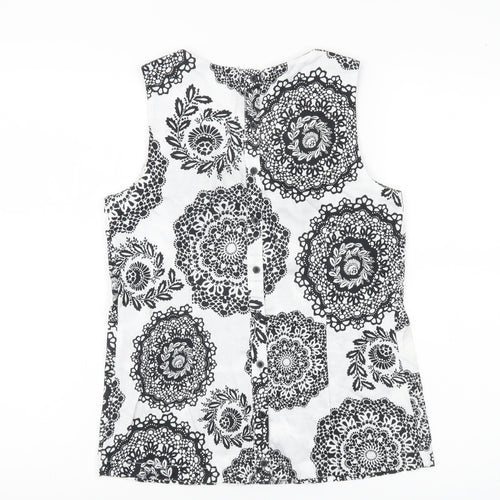 Dorothy Perkins Women’s Black White Floral Cotton Sleeveless Blouse Size 8