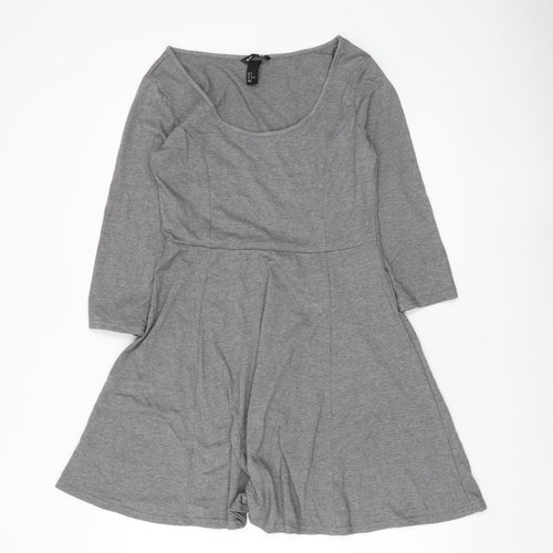 H&M Women Grey Skater Dress Size 12 Scoop Neck 3/4 Sleeve Casual