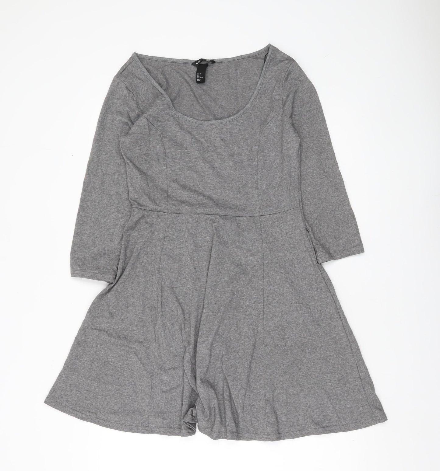H&M Women Grey Skater Dress Size 12 Scoop Neck 3/4 Sleeve Casual
