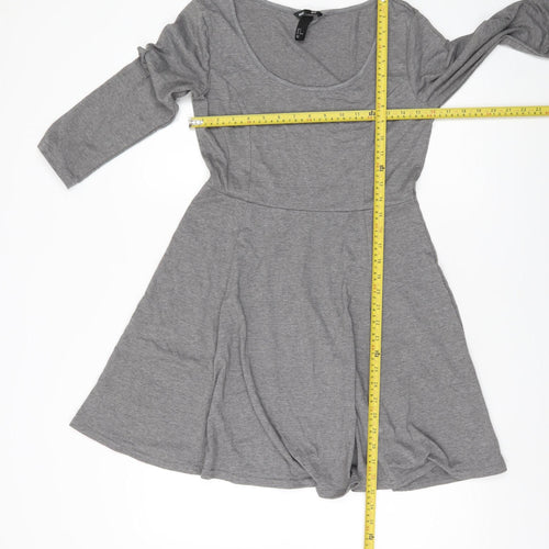 H&M Women Grey Skater Dress Size 12 Scoop Neck 3/4 Sleeve Casual