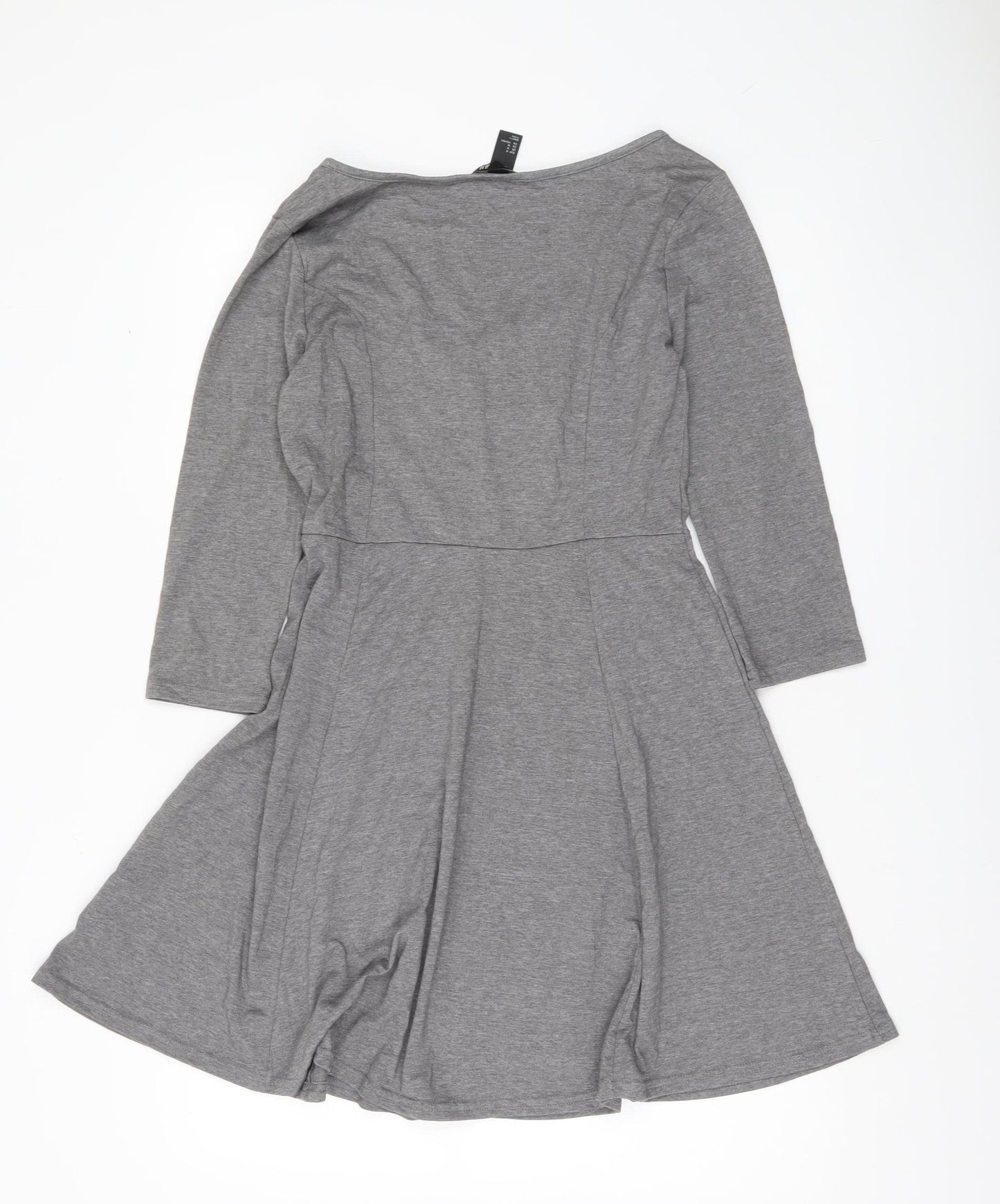 H&M Women Grey Skater Dress Size 12 Scoop Neck 3/4 Sleeve Casual