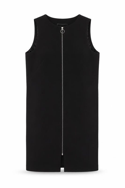 Front view of Oasis Women’s Black Shift Dress, size UK 10, Sleeveless Zip Classic Workwear