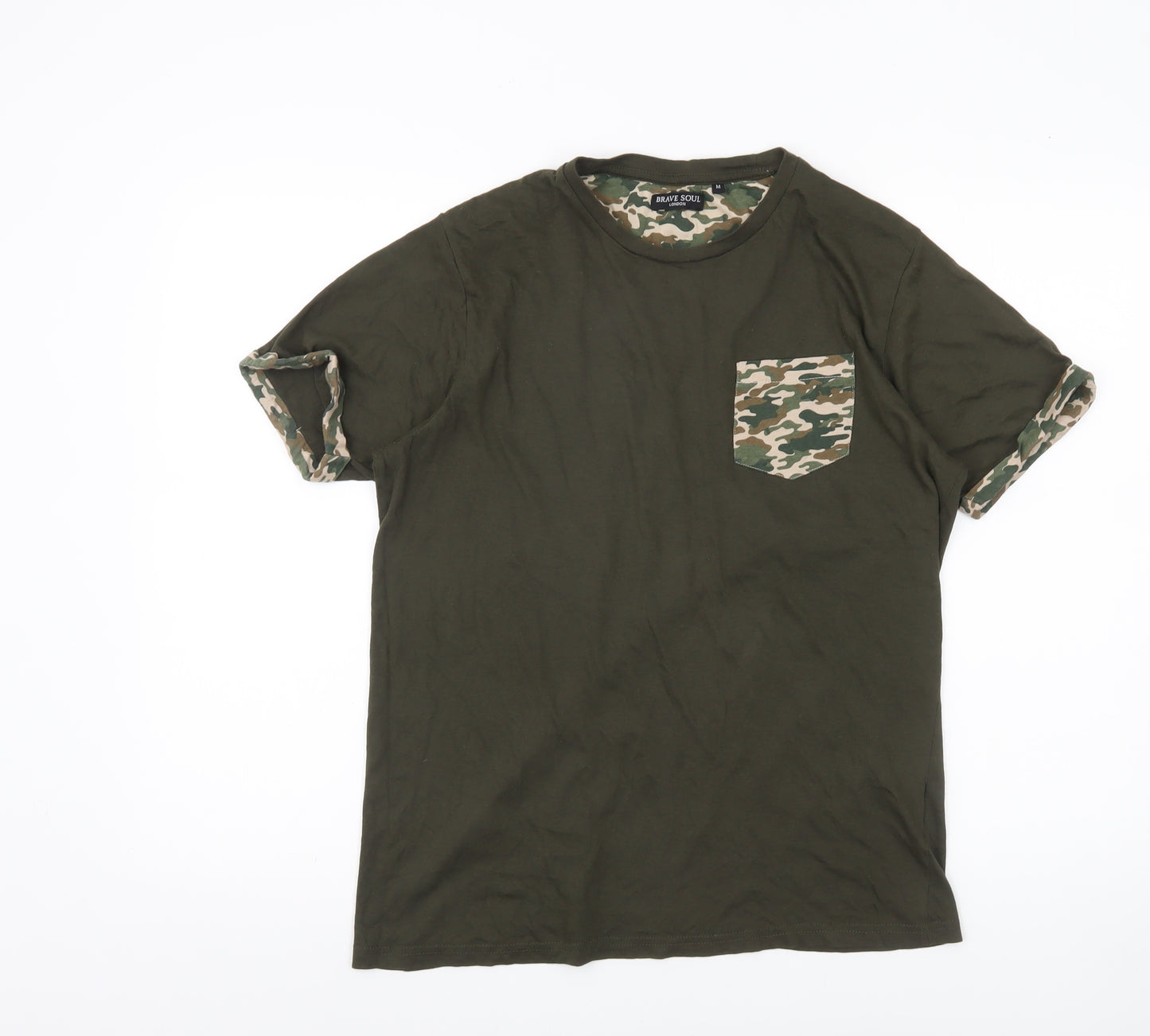 Brave Soul Men's Green Camouflage Pocket T-Shirt Size M Regular Fit