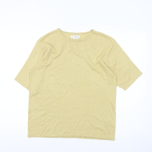 Yarnworks Womens Gold Glitter Knit Pullover Jumper Size S