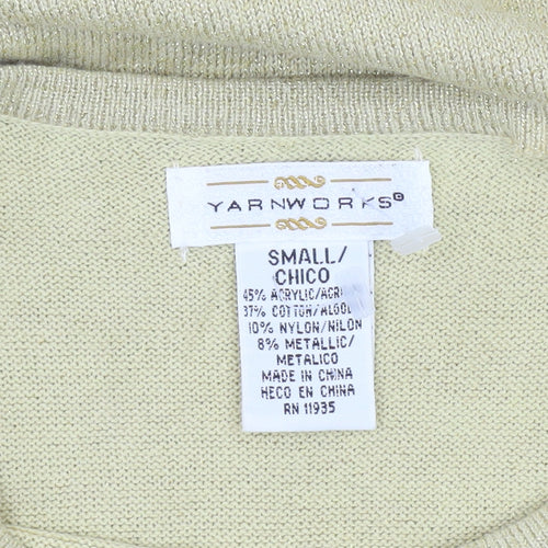 Yarnworks Womens Gold Glitter Knit Pullover Jumper Size S