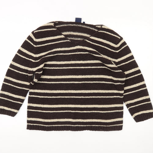 Kash Womens Brown Striped Pullover Jumper Size 18 V-Neck Knit
