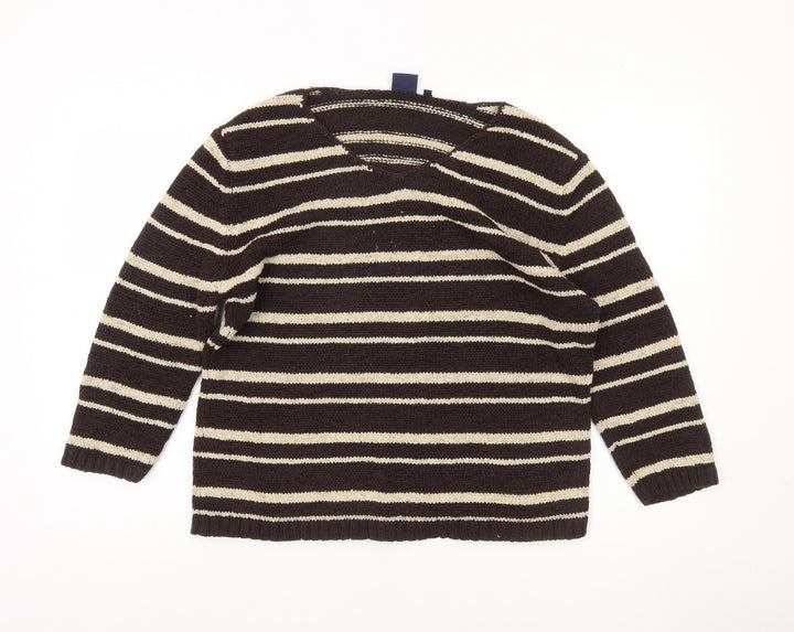 Kash Womens Brown Striped Pullover Jumper Size 18 V-Neck Knit