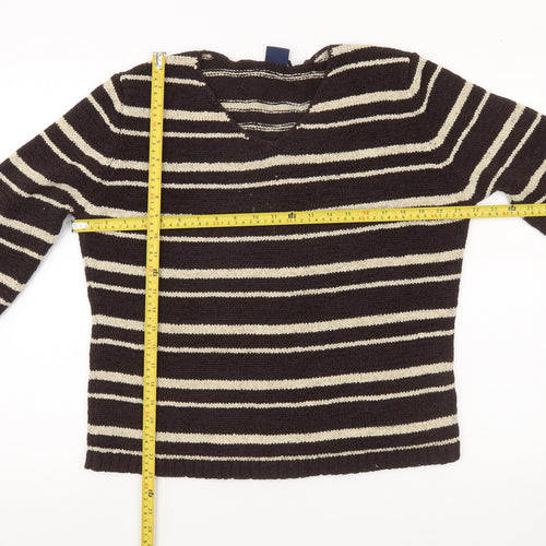 Kash Womens Brown Striped Pullover Jumper Size 18 V-Neck Knit