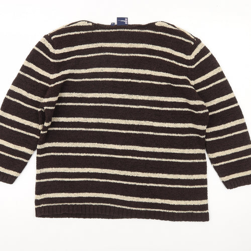Kash Womens Brown Striped Pullover Jumper Size 18 V-Neck Knit