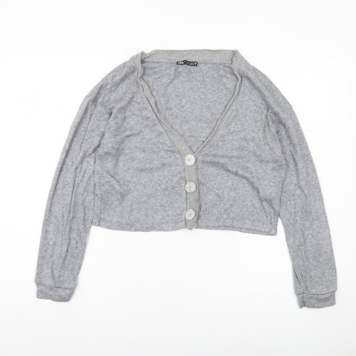 Zara Women’s Grey S V-Neck Button Knit Cardigan Jumper