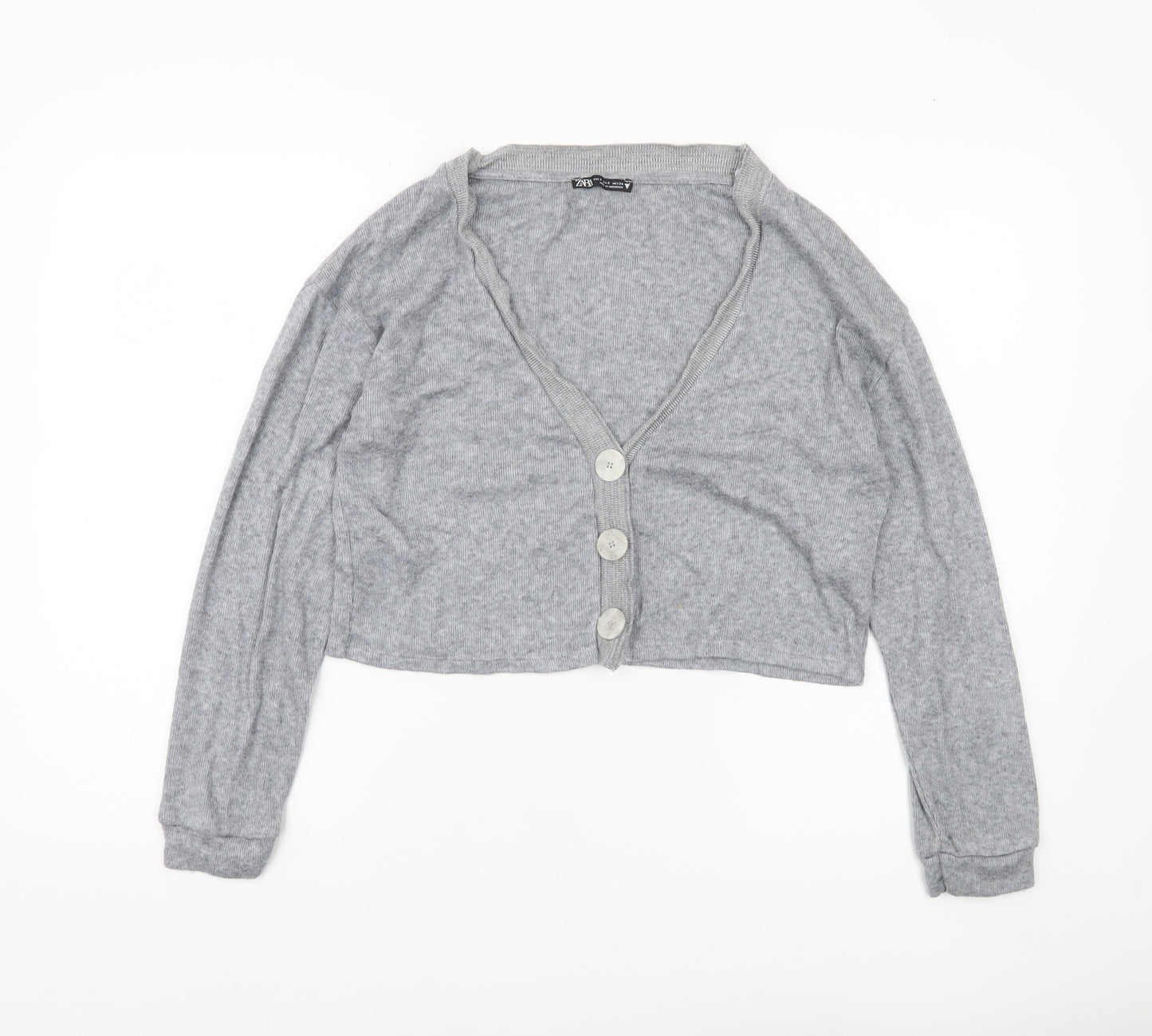 Zara Women’s Grey S V-Neck Button Knit Cardigan Jumper