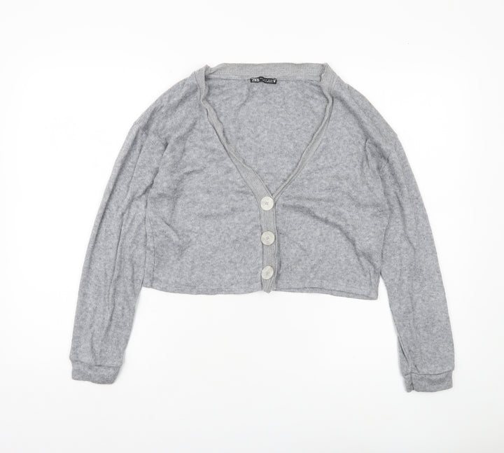 Zara Women’s Grey S V-Neck Button Knit Cardigan Jumper